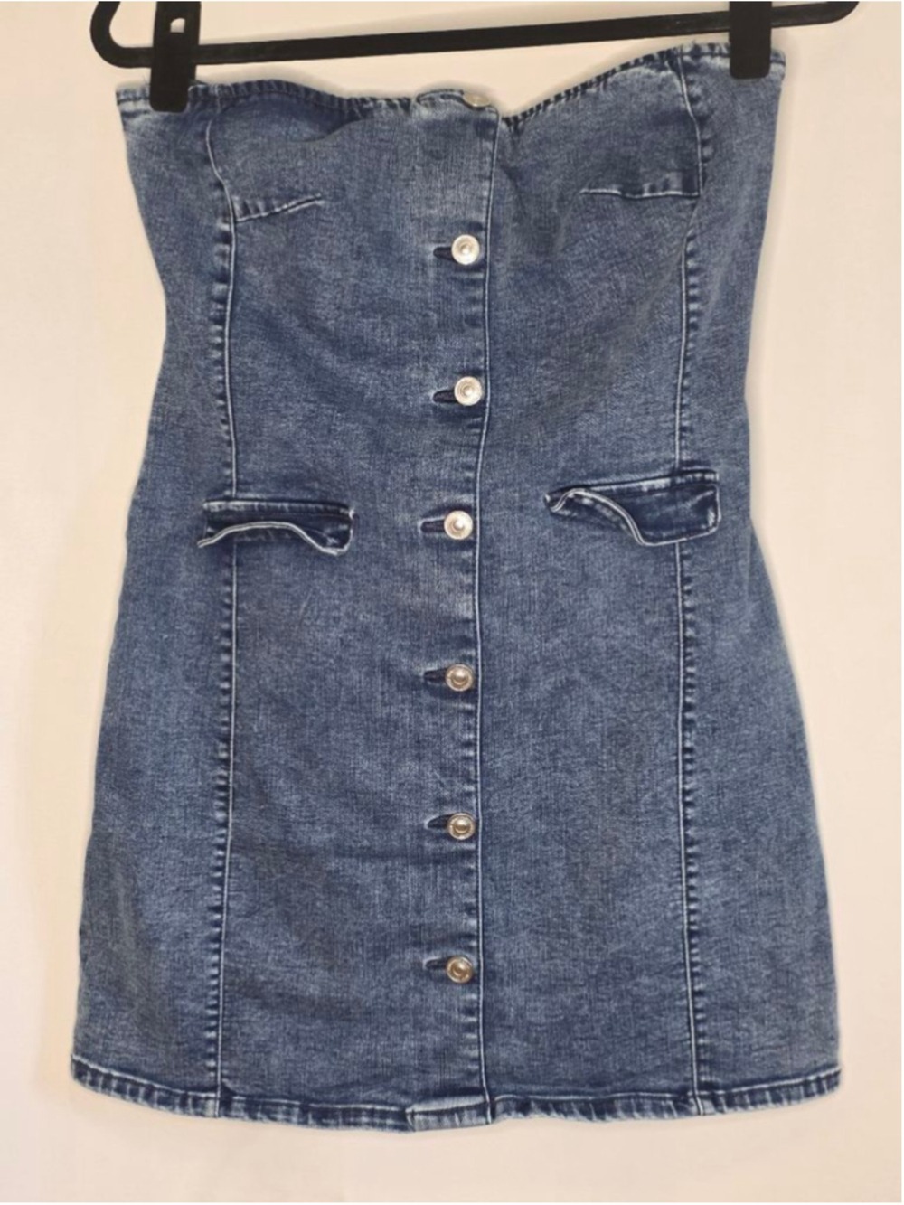 Wax Jean Collection Blue Denim Strapless Mini Dress Large